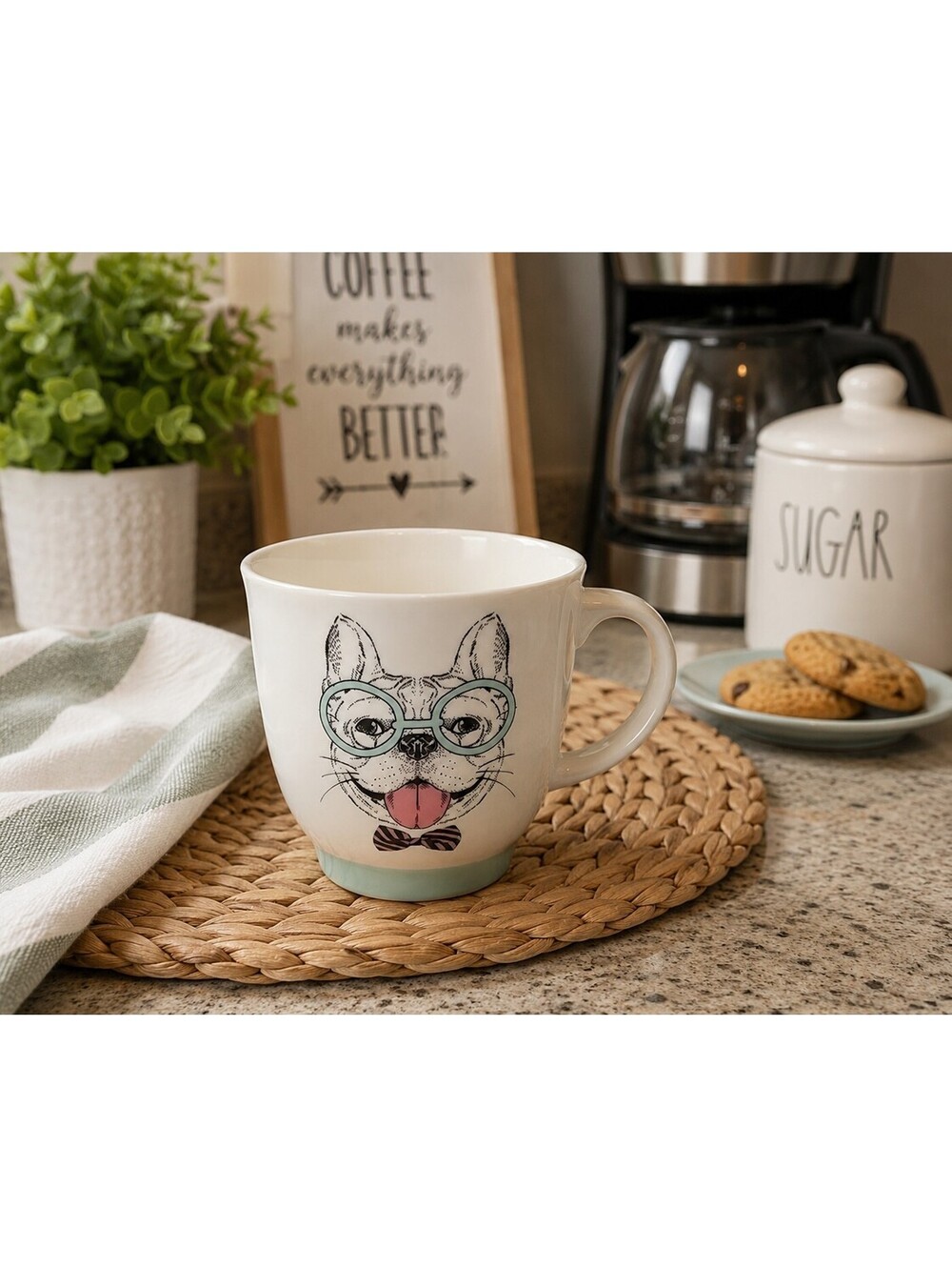 Sheffield Home French Bulldog Ceramic Coffee Mug Dog with Glasses 16 oz